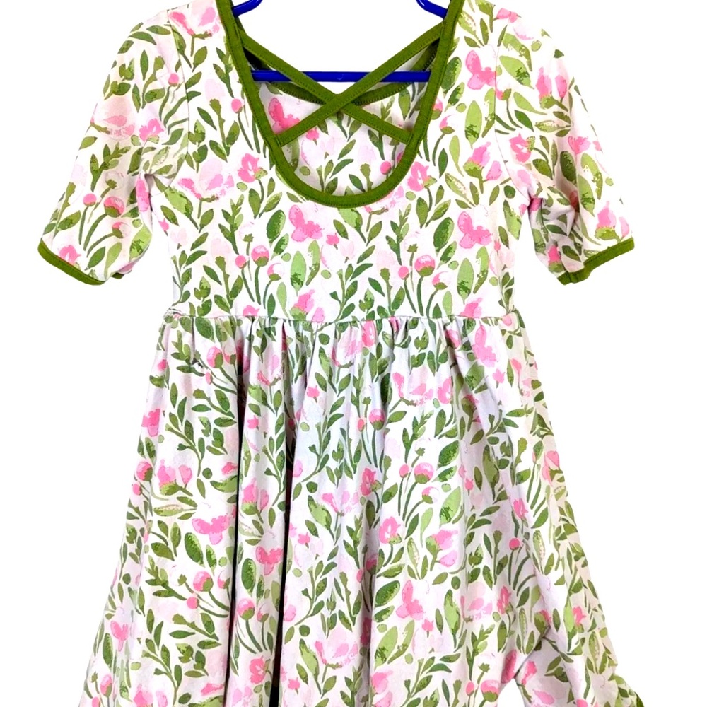 Sweet Honey Girls size 5 Cotton Stretch Pink and Green Floral Flare Dress
